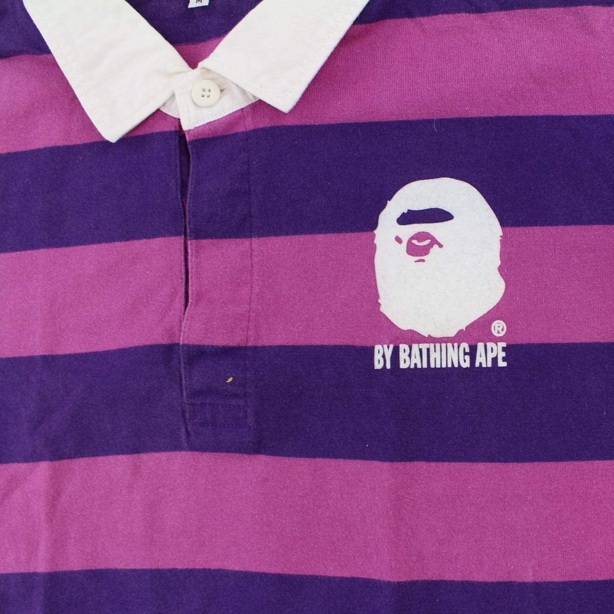 Bape Pink & Purple Stripe Big Ape Polo Shirt - SaruGeneral