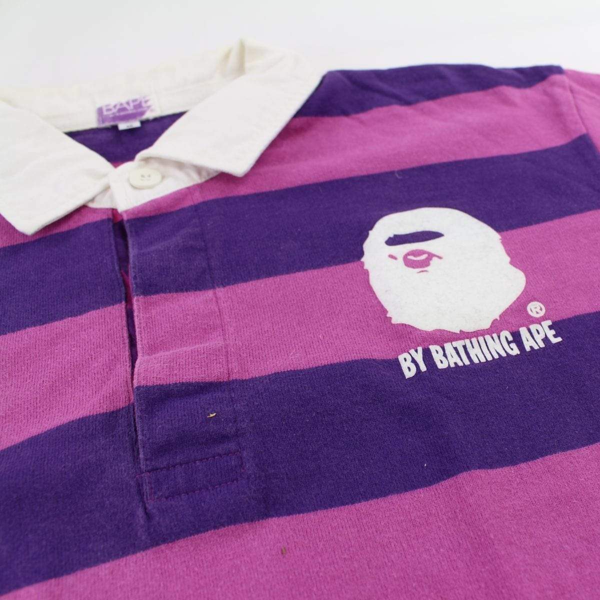 Bape Pink & Purple Stripe Big Ape Polo Shirt - SaruGeneral