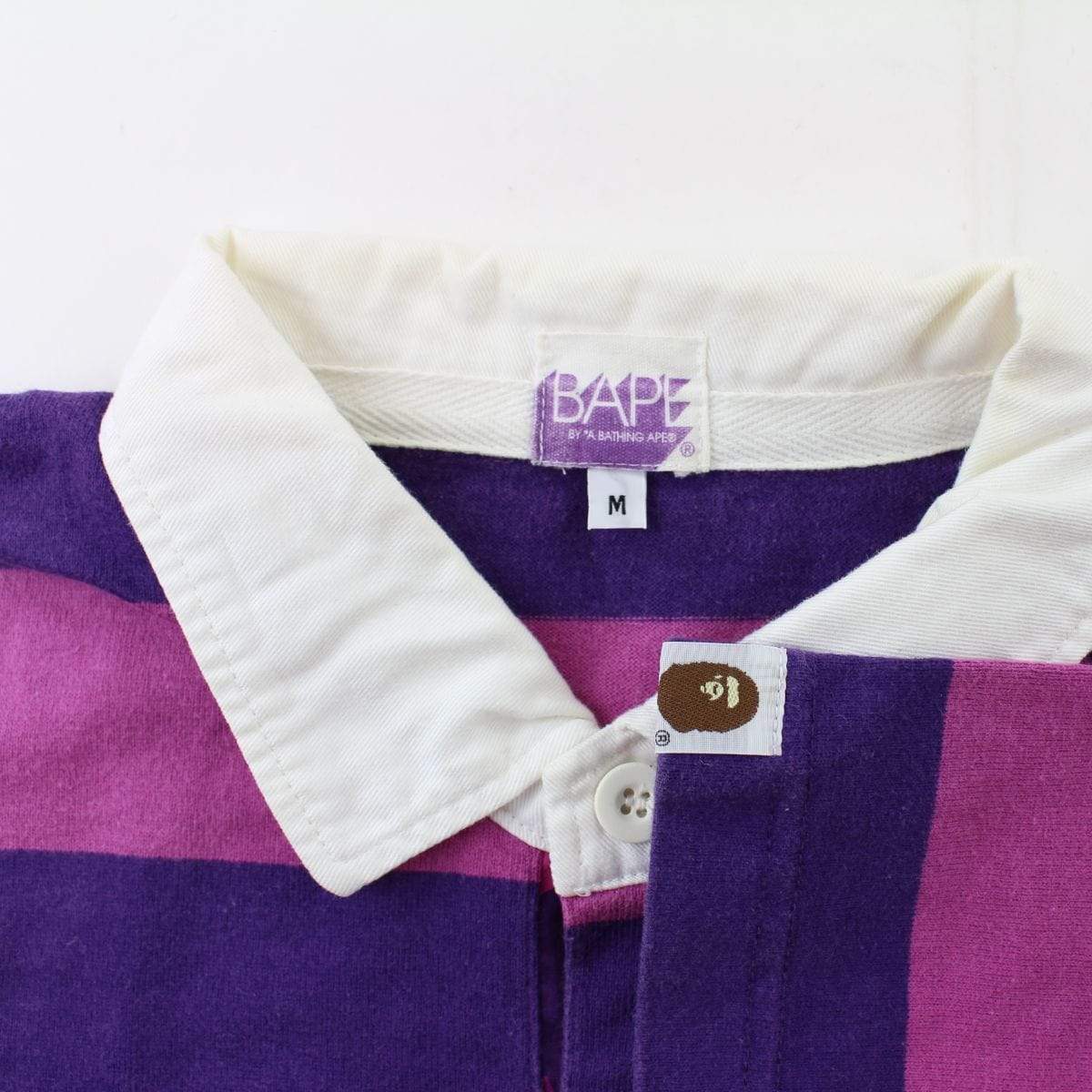 Bape Pink & Purple Stripe Big Ape Polo Shirt - SaruGeneral