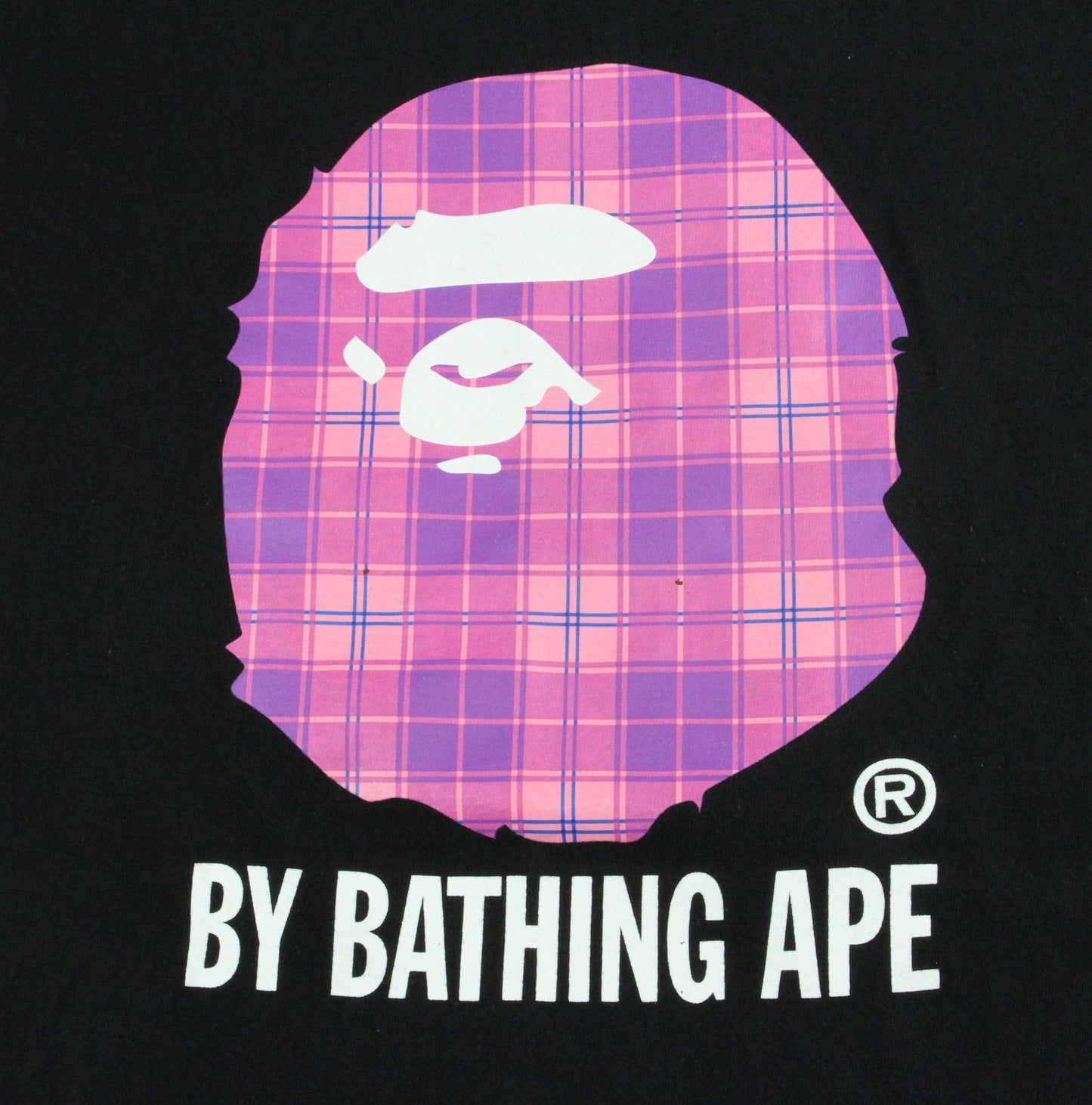 Bape Pink Tartan Big Ape Logo Tee Black - SaruGeneral