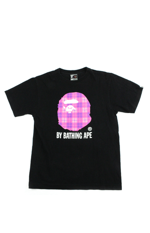 T-shirt Bape à logo Big Ape en tartan rose et noir