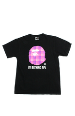 Bape Pink Tartan Big Ape Logo Tee Black