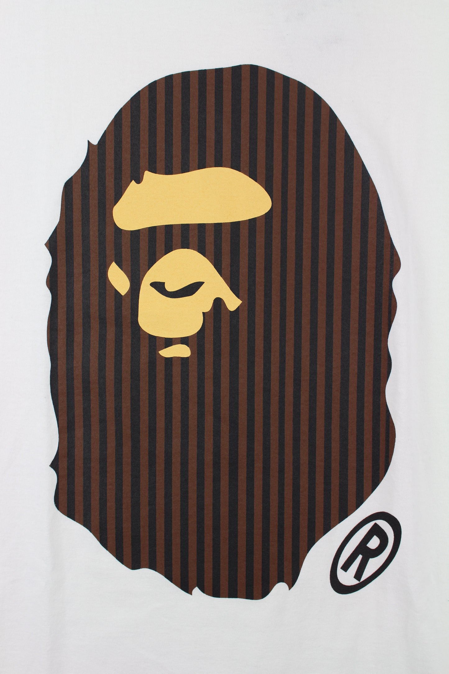 Bape brown Striped Big Ape Logo Tee White - SaruGeneral