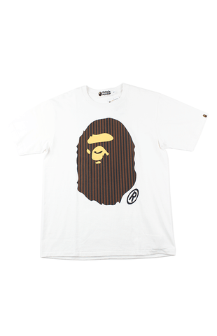 T-shirt rayé marron Bape avec logo Big Ape blanc