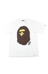 Bape brown Striped Big Ape Logo Tee White