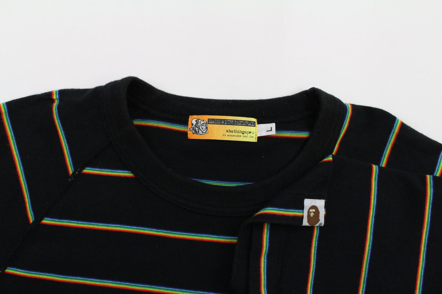 Bape Point Head Logo Coloured Stripes Tee Black - SaruGeneral