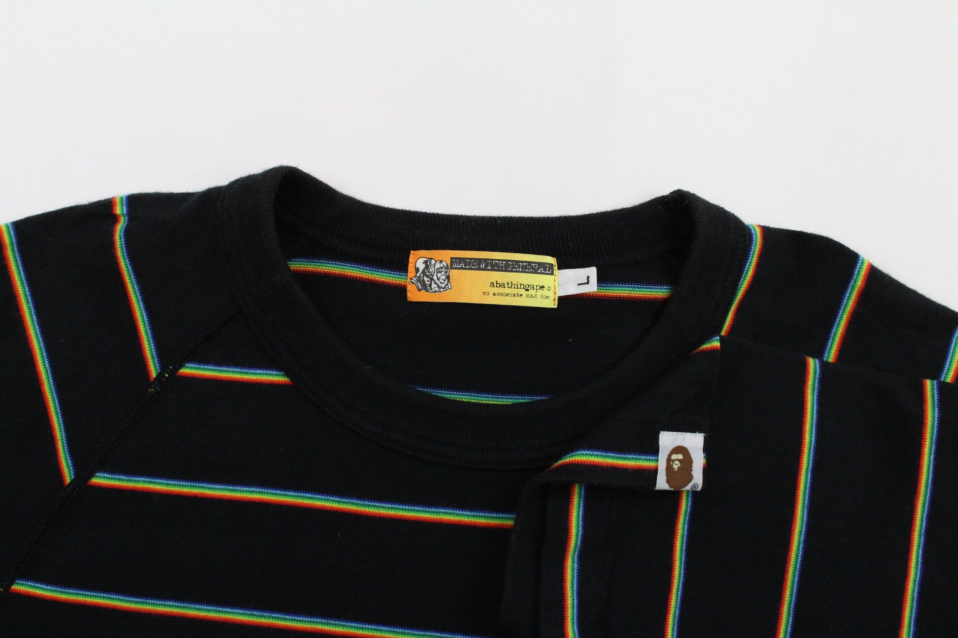 Bape Point Head Logo Coloured Stripes Tee Black - SaruGeneral