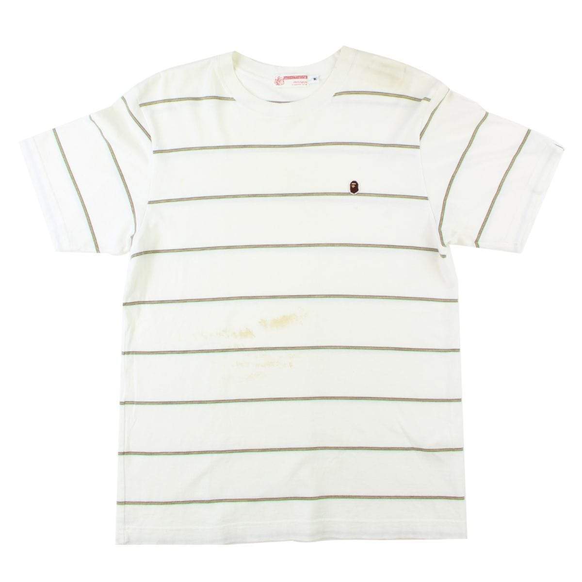 Bape Point Head Logo Stripe Tee White - SaruGeneral