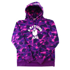Sweat à capuche Bape violet camouflage avec logo universitaire