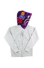 Sweat à capuche Bape Purple Camo Face Shark gris