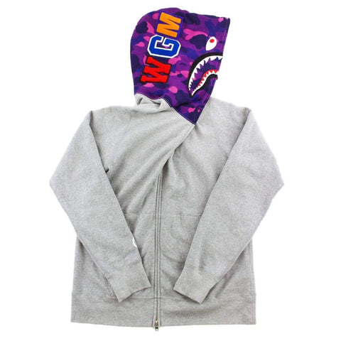 Sweat à capuche Bape Purple Camo Shark Face Gris