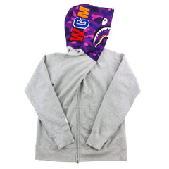 Sweat à capuche Bape Purple Camo Shark Face Gris