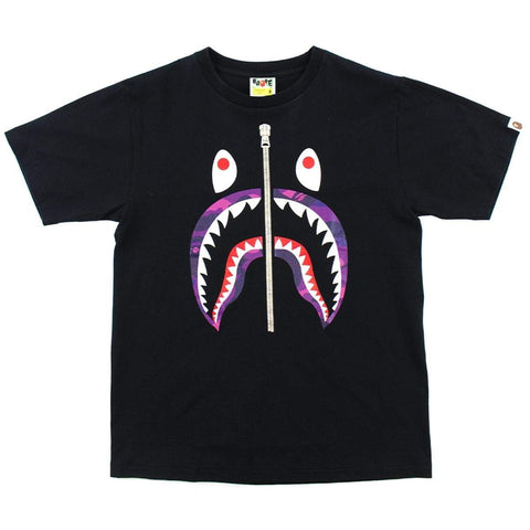 T-shirt Bape Purple Camo Shark Face Noir