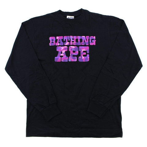 Bape Purple Camo Text LS Noir