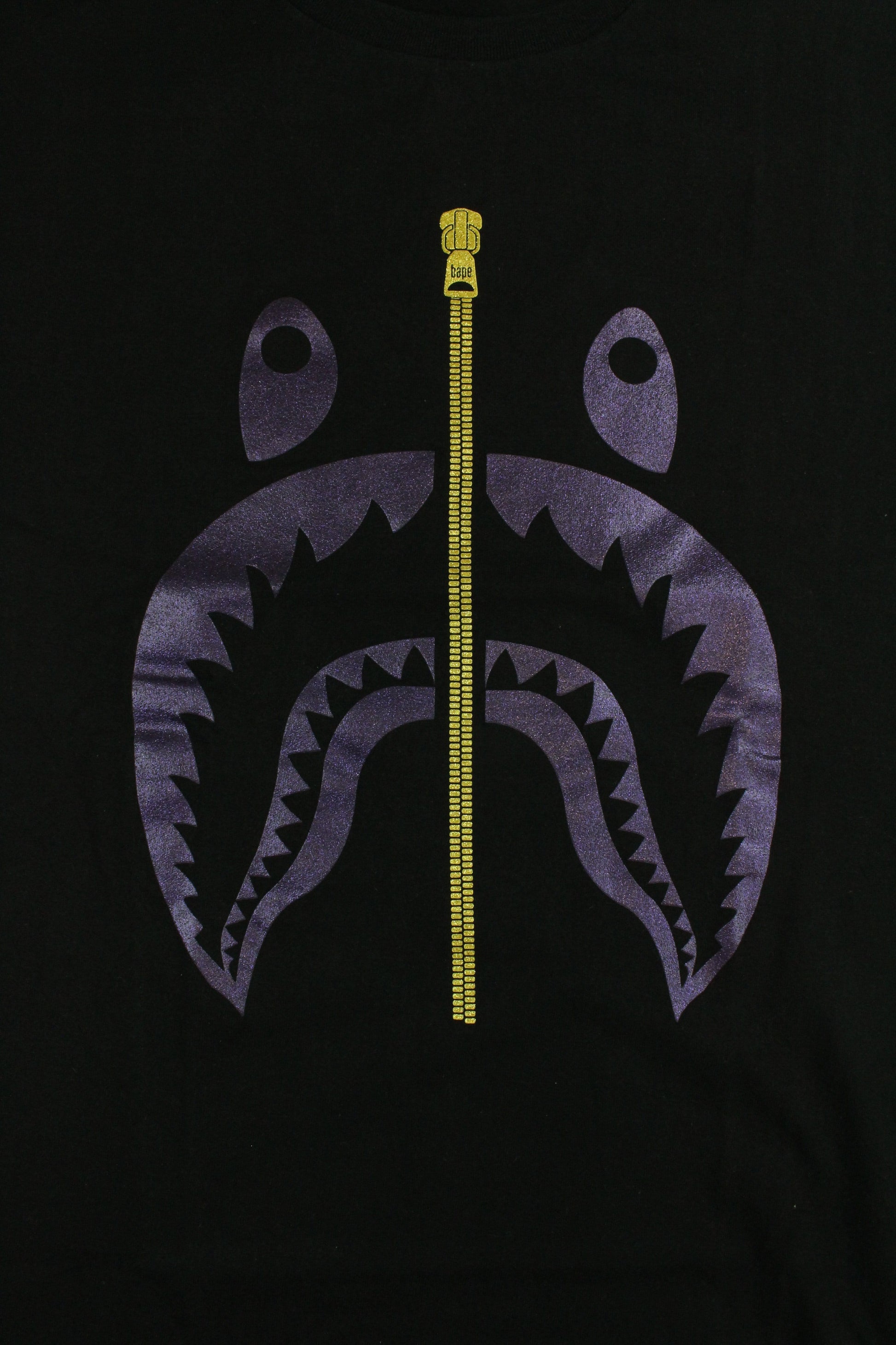 Bape Purple Foil Shark Face Tee Black - SaruGeneral