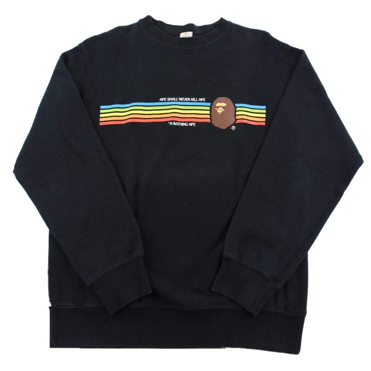 Bape Rainbow Stripes Crewneck Black - SaruGeneral