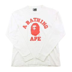 T-shirt à manches longues Bape rouge avec logo Angry Face College blanc