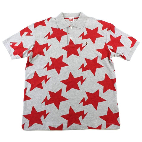 Polo Bape rouge Bapesta Allover gris