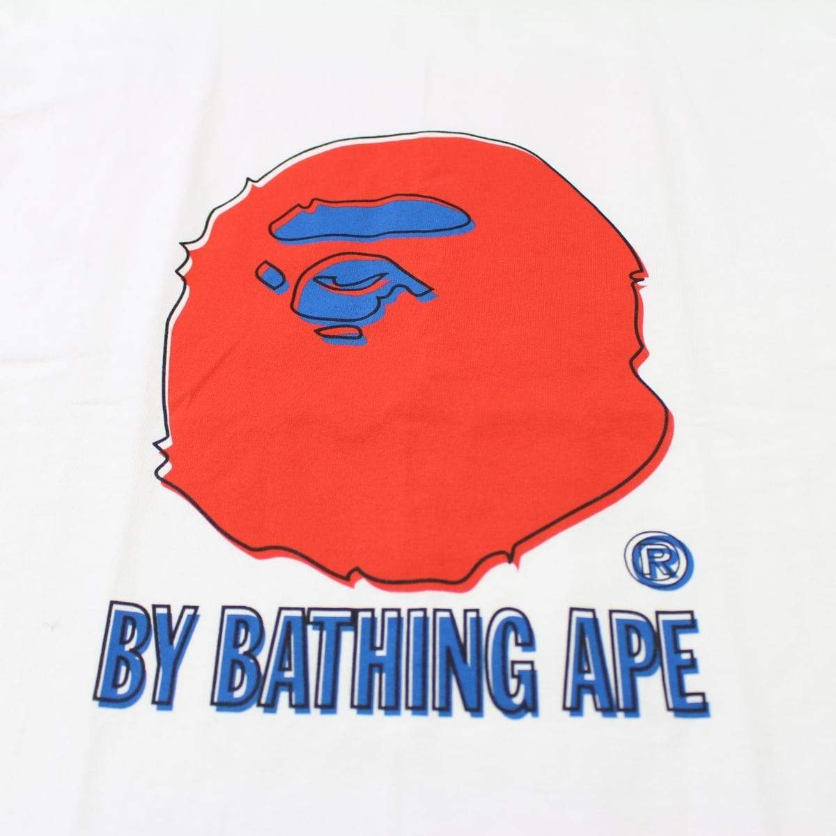 Bape Red Blue Big Ape Logo Tee White - SaruGeneral