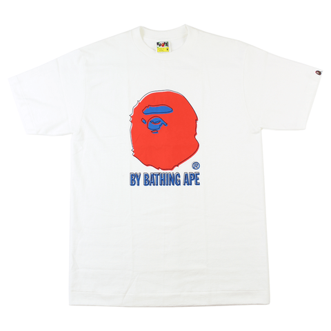 T-shirt Bape rouge bleu avec logo Big Ape blanc
