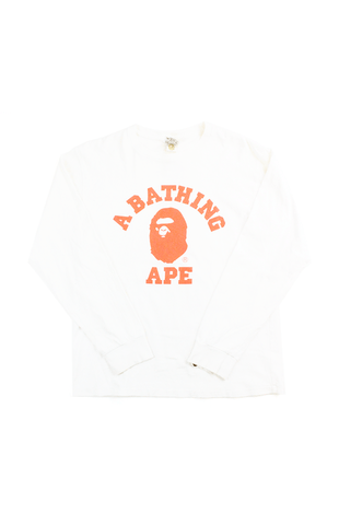 Bape Red College Logo LS Blanc