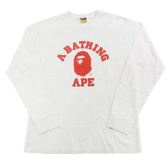 Bape Red College Logo LS Blanc