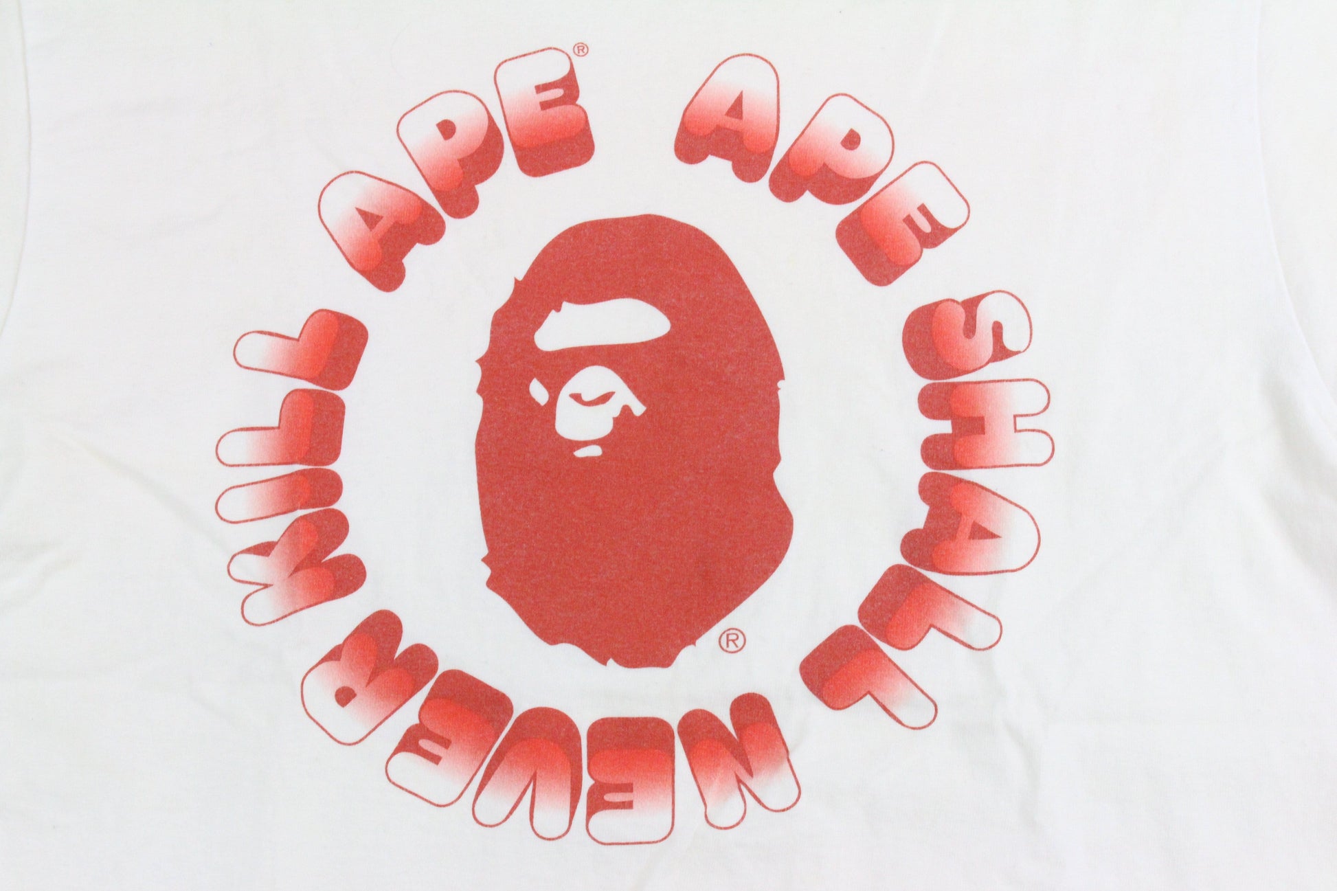 Bape Red Gradient Ape Circle Text Tee White - SaruGeneral
