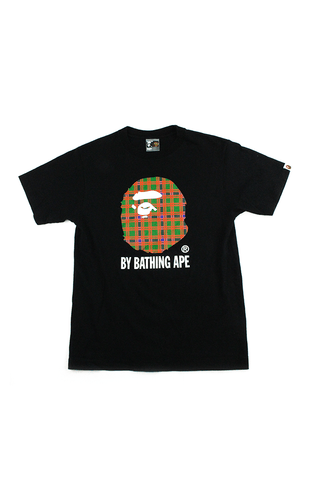 T-shirt Bape rouge et vert à logo Big Ape Tartan noir