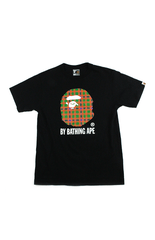 Bape Red & Green Tartan Big Ape Logo Tee Black