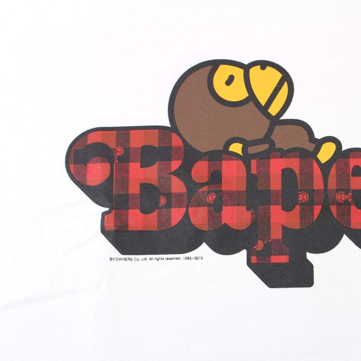 Bape Red Plaid Baby Milo Sleeping Text Tee White - SaruGeneral