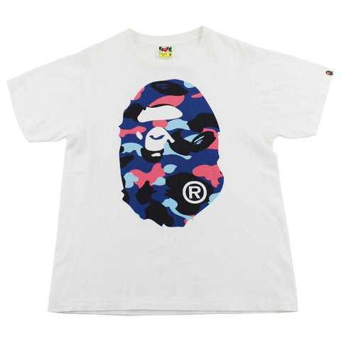 T-shirt Bape à logo Big Ape camouflage saumon et bleu, blanc