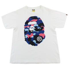 Bape Salmon & Blue Camo Big Ape Logo Tee White