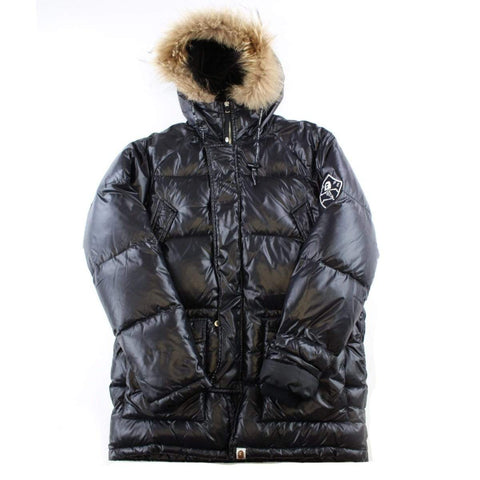 Doudoune brillante Bape avec capuche en fourrure noire