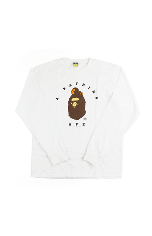 Bape Sleeping Milo Big Ape Logo LS Blanc