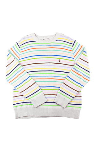 Pull ras du cou à rayures colorées avec petit logo tête de singe Bape
