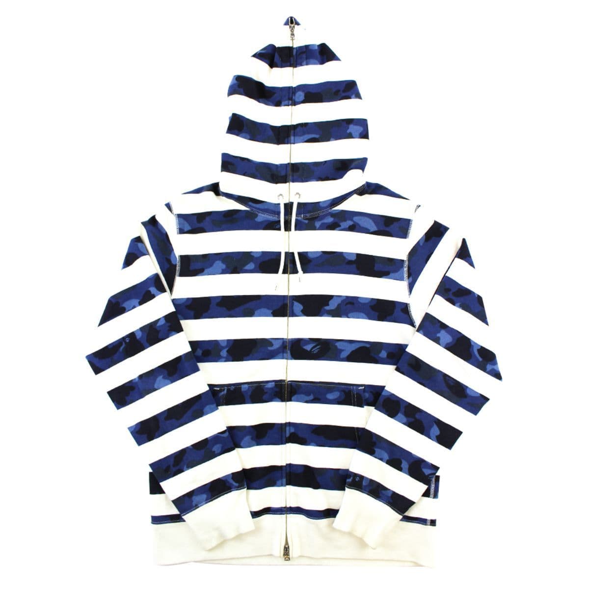 Bape Stripe Blue Camo & White Full Zip Hoodie - SaruGeneral