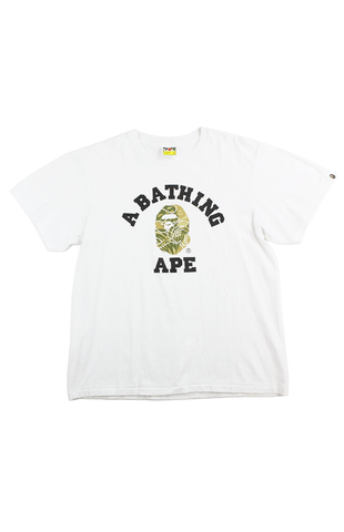 T-shirt Bape Tan Stencil Camo Leaf College Logo Blanc