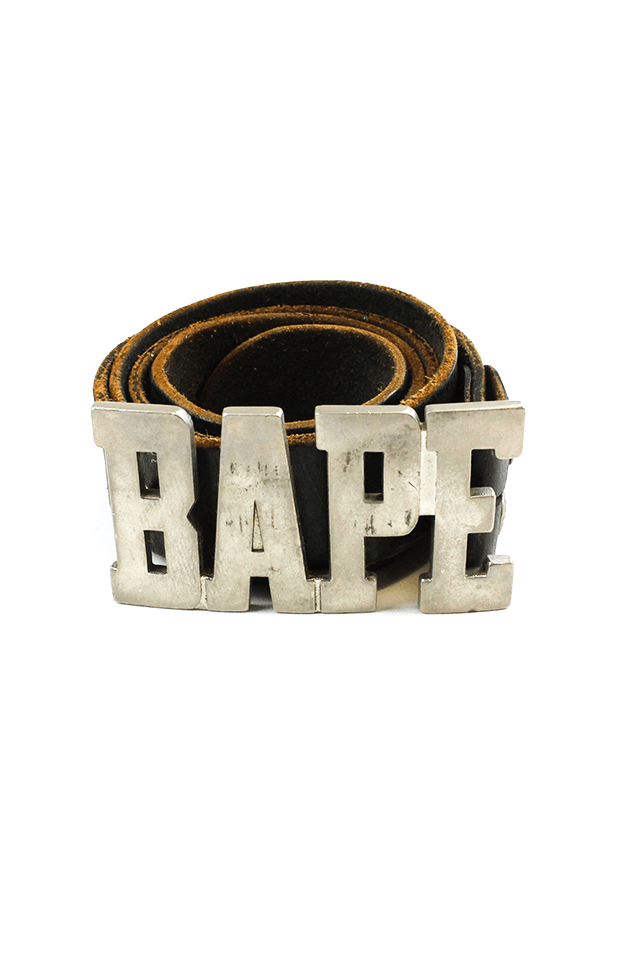 Bape Text Buckle Brown Leather Belt - SaruGeneral