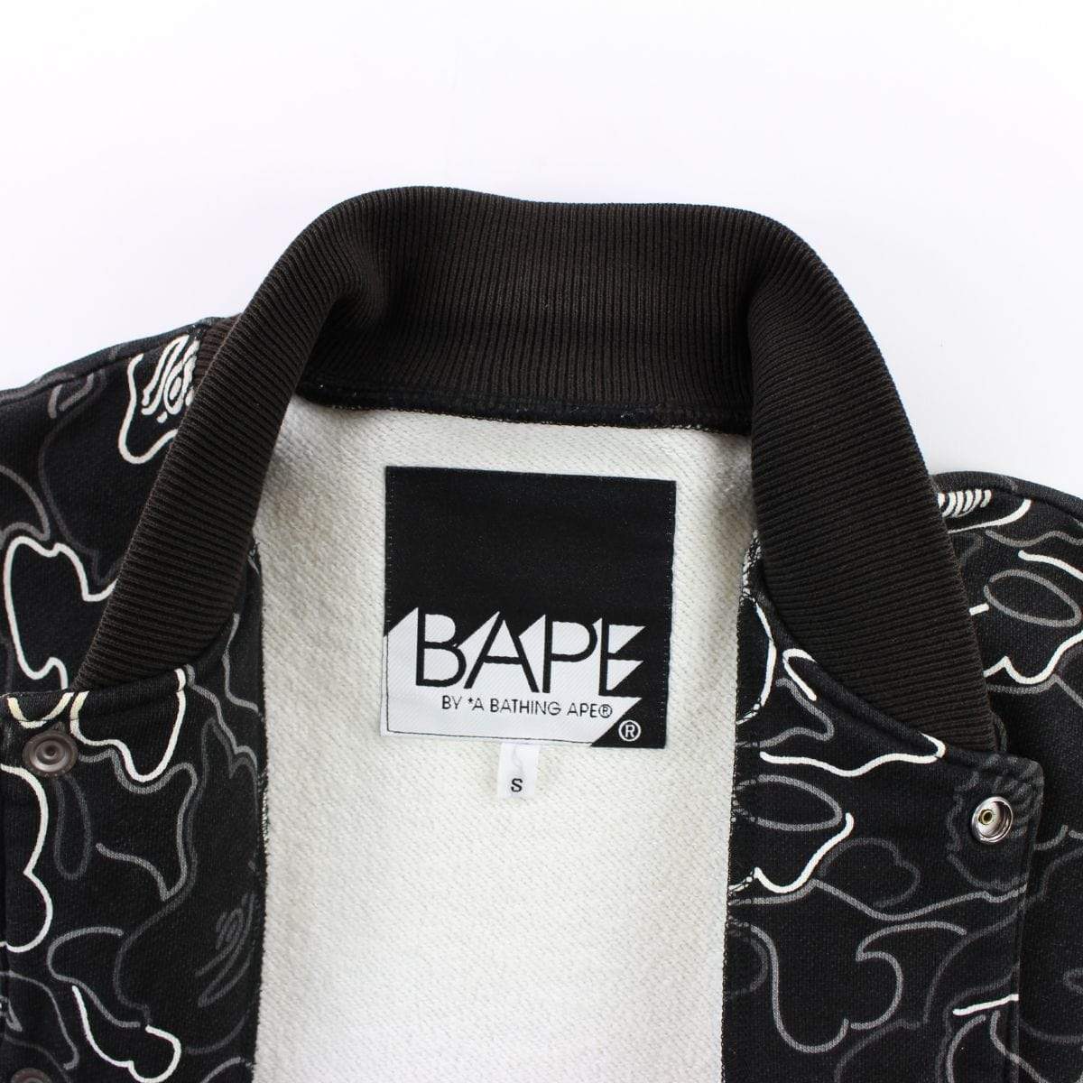 Bape Text White Neon ABC Camo Varsity Jacket Black - SaruGeneral
