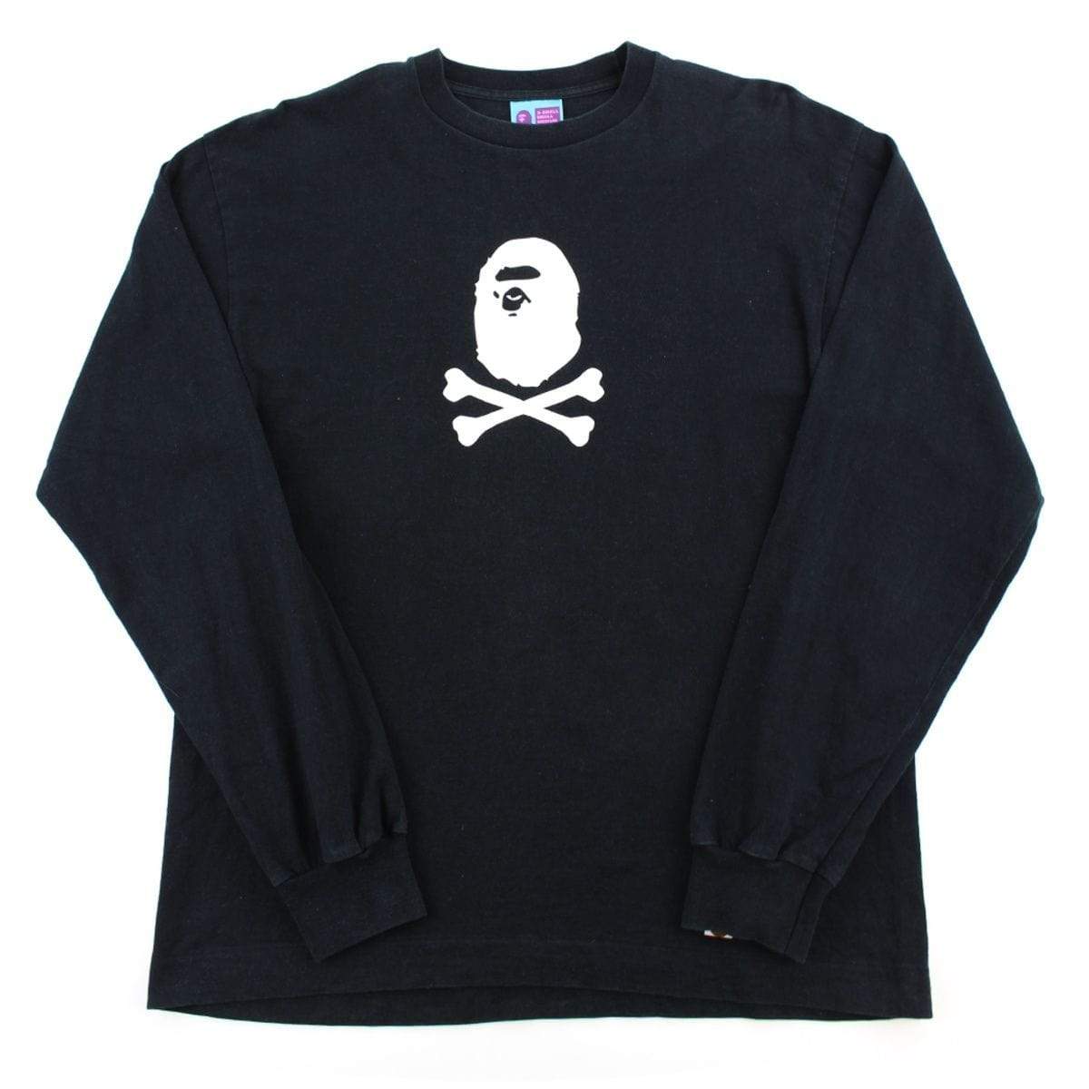 Bape White Ape Head Crossbones Logo LS Black - SaruGeneral