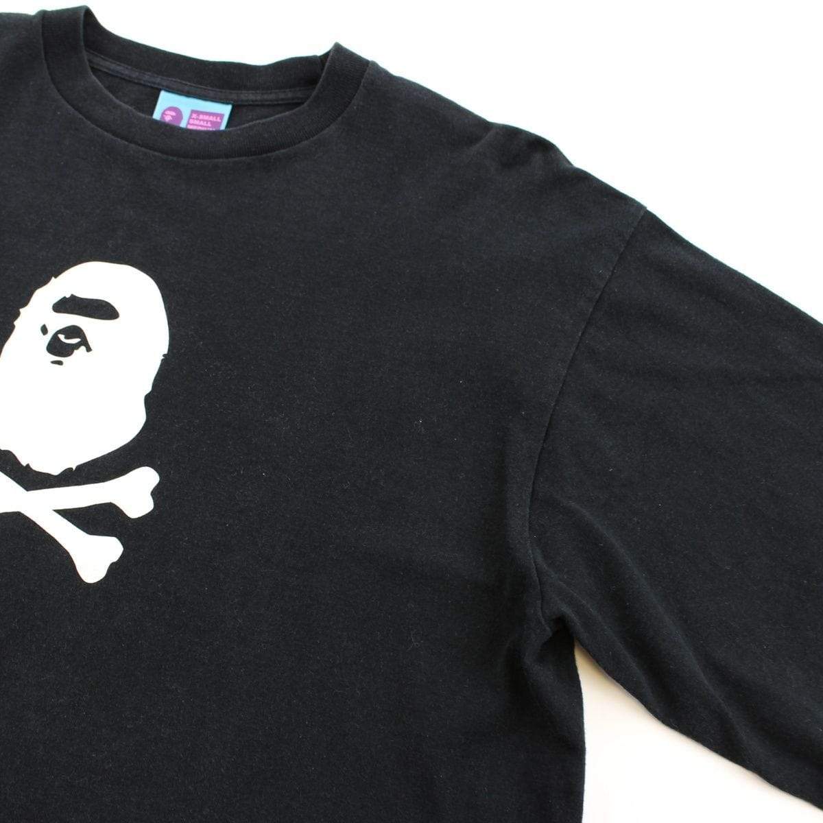 Bape White Ape Head Crossbones Logo LS Black - SaruGeneral