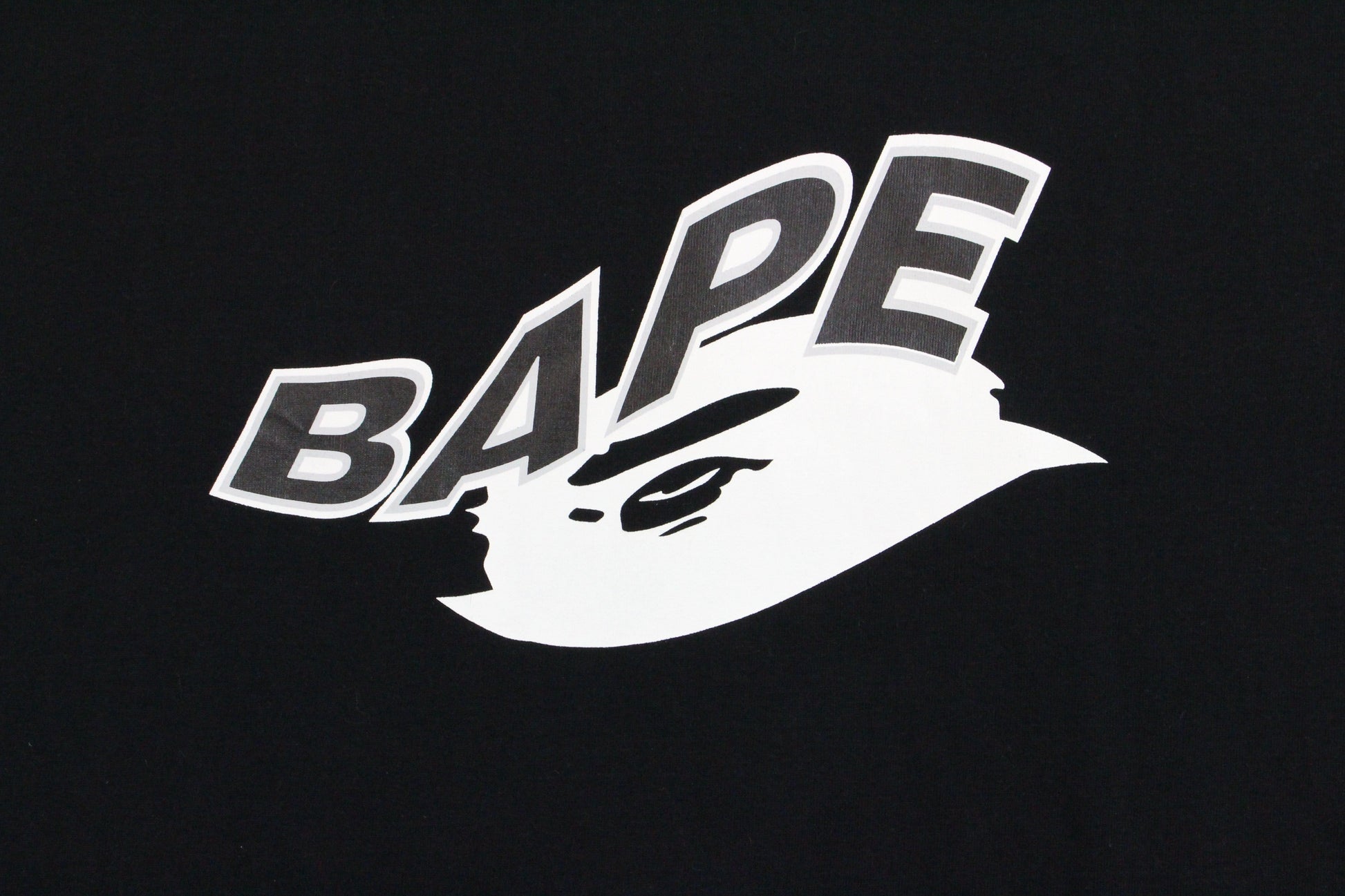 Bape White Ape Head Text Tee Black - SaruGeneral
