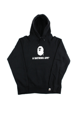 Bape White Ape Text Logo Hoodie Black