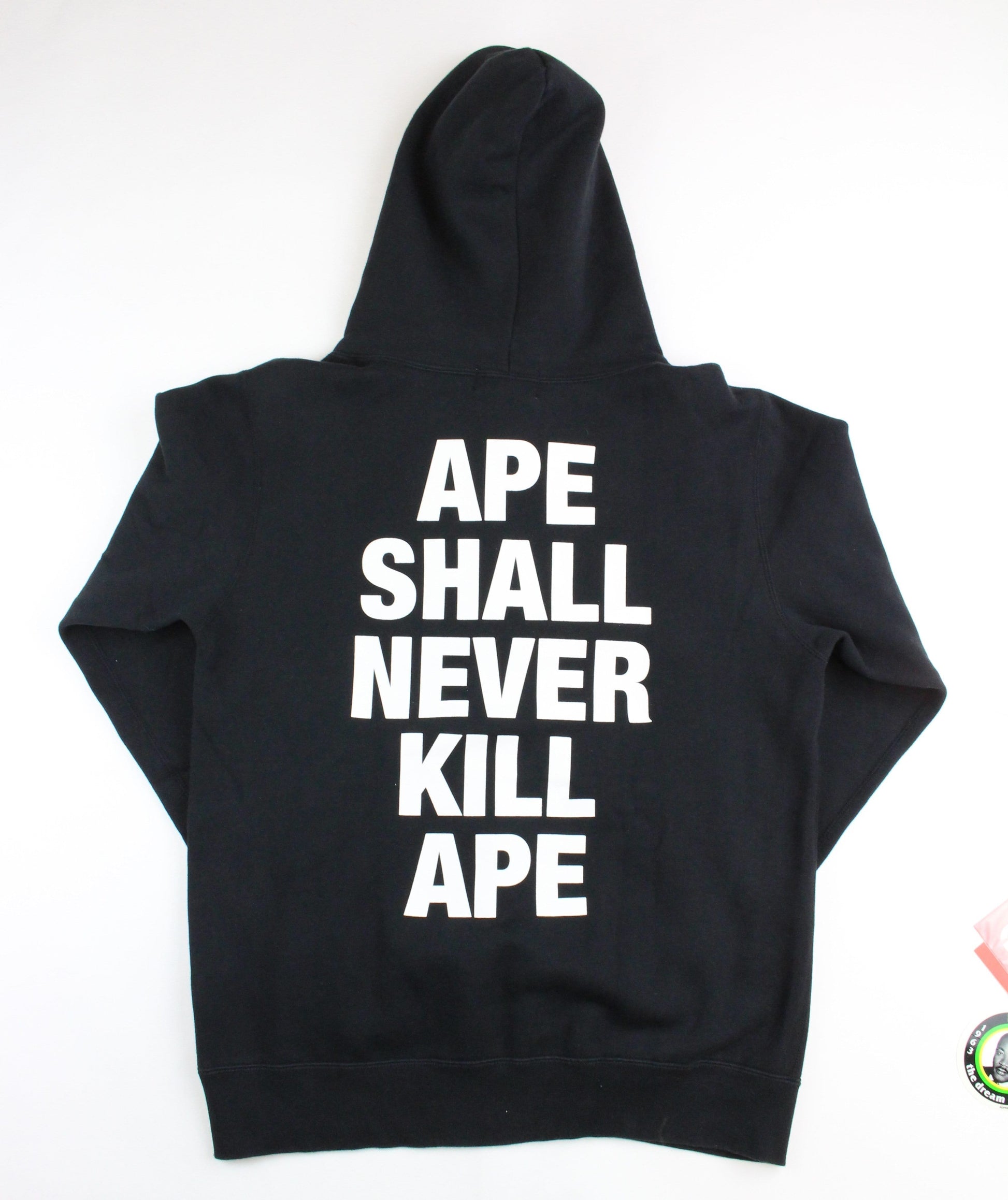 Bape White Ape Text Logo Hoodie Black - SaruGeneral