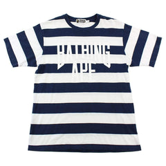Bape White Bathing Ape Text Striped Navy Tee White