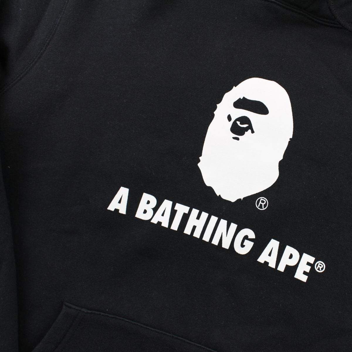 Bape White Big Ape Logo Text Hoodie Black - SaruGeneral