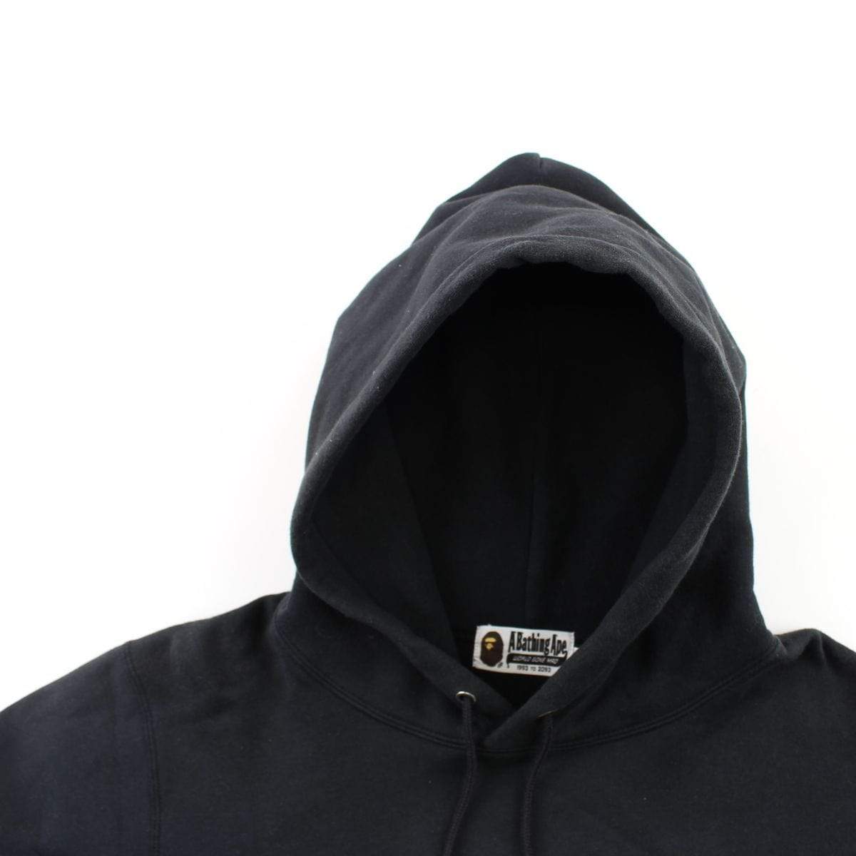 Bape White Big Ape Logo Text Hoodie Black - SaruGeneral