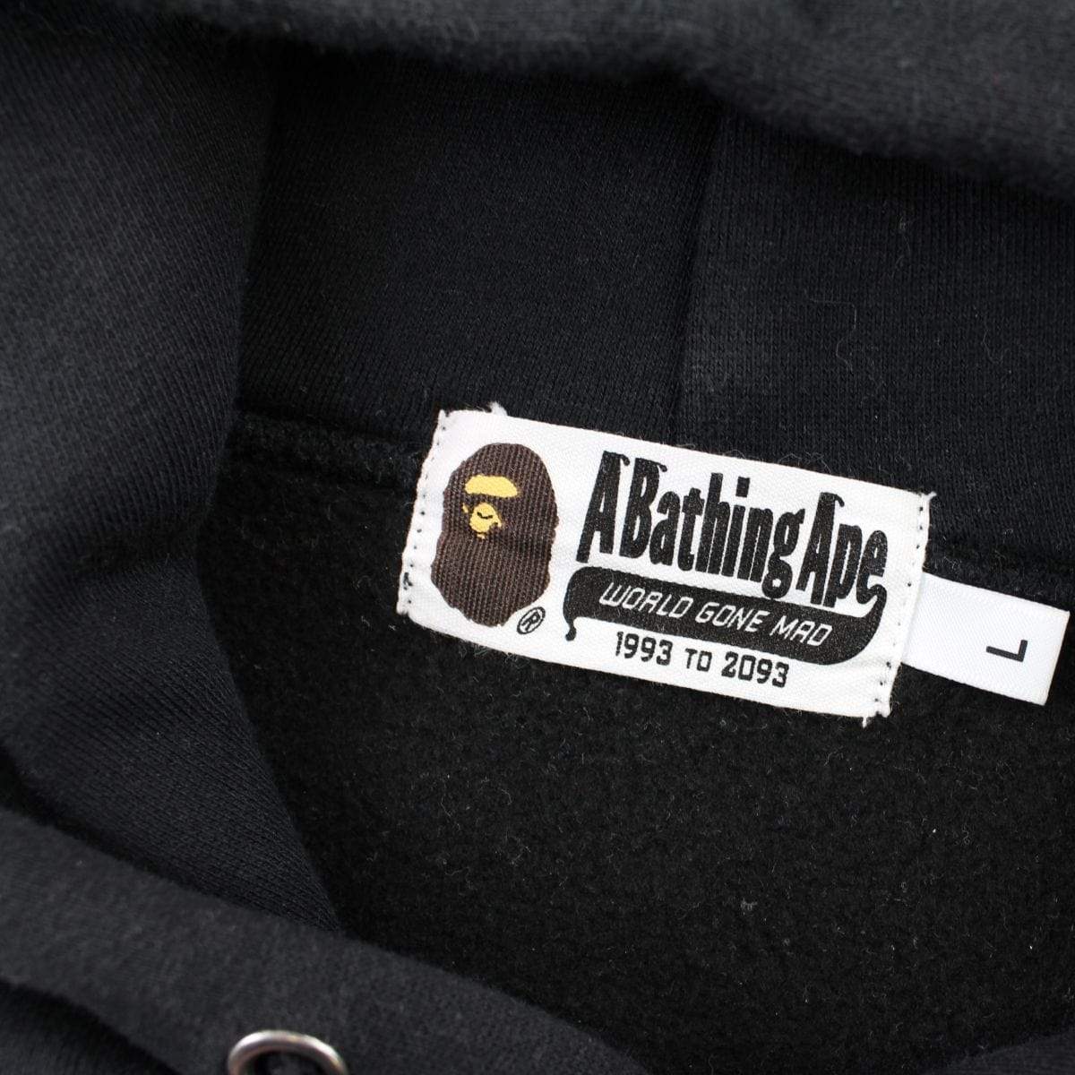 Bape White Big Ape Logo Text Hoodie Black - SaruGeneral