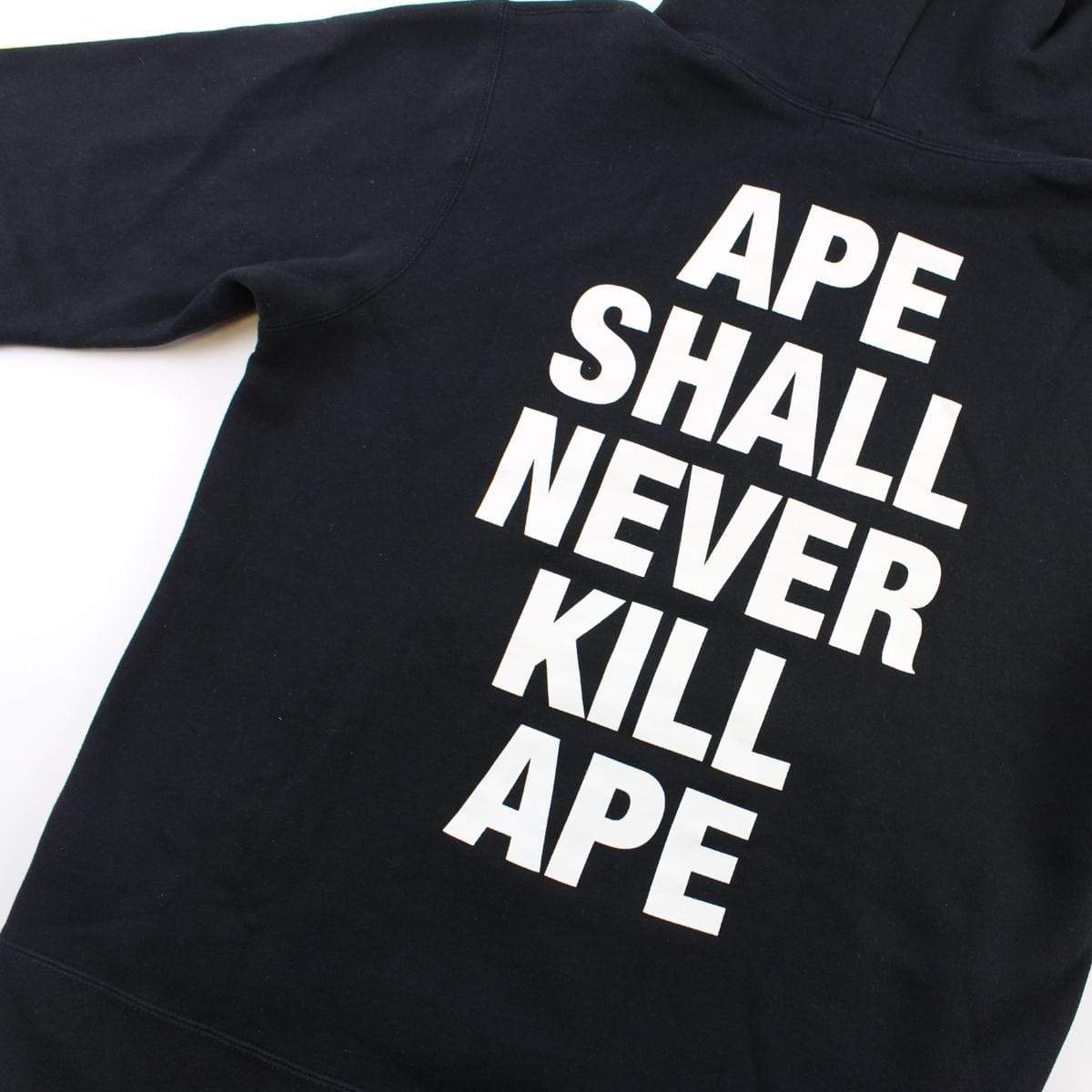 Bape White Big Ape Logo Text Hoodie Black - SaruGeneral