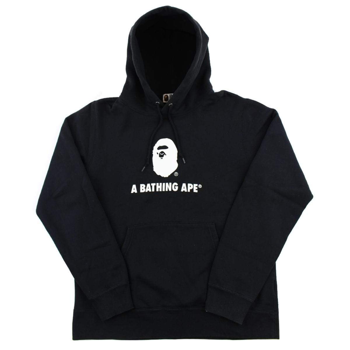 Bape White Big Ape Logo Text Hoodie Black - SaruGeneral